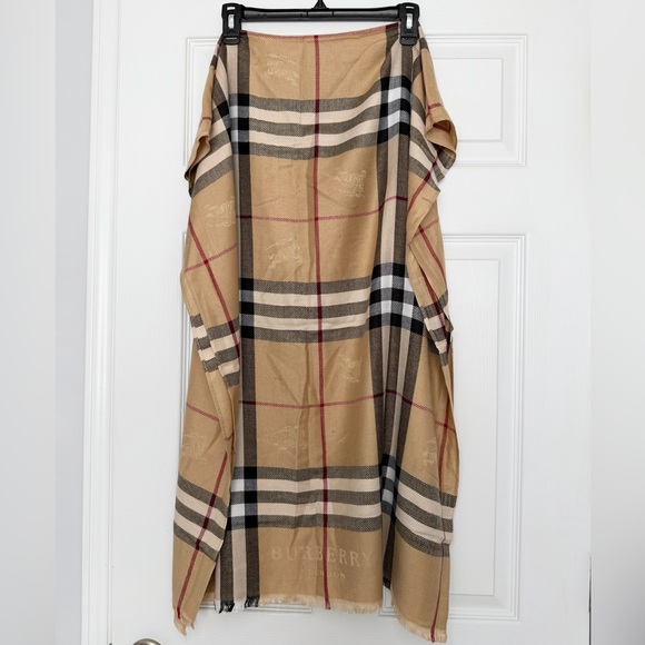 Burberry Accessories - Burberry Lightweight Check Scarf Beige Red Black Logo.